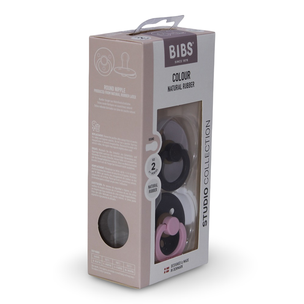 BIBS Colour Natural Rubber Pacifier Pack of 2 – Fusion Latex Size 2 DuskyLilac/Plum Mix