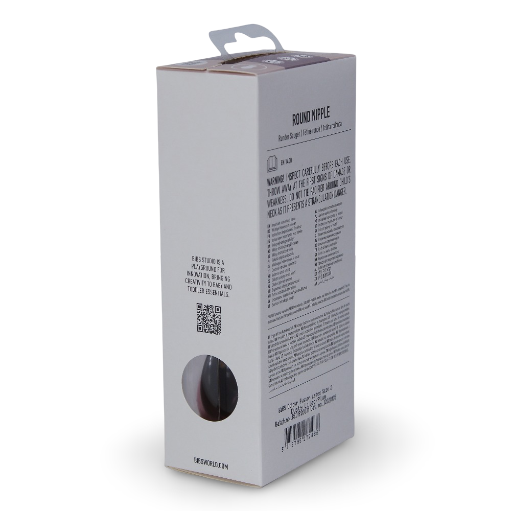 BIBS Colour Natural Rubber Pacifier Pack of 2 – Fusion Latex Size 2 DuskyLilac/Plum Mix