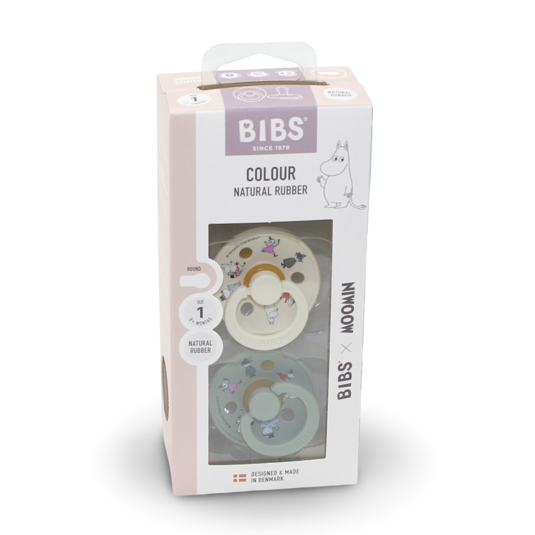 BIBS x Moomin Pacifier Colour 2 Pack – Friends Latex Size 1 Ivory Mix - Baby Essentials