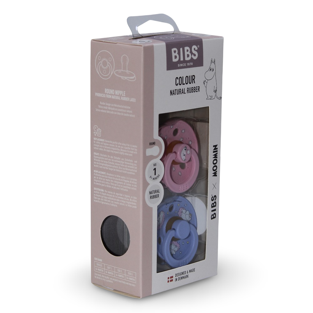 Bibs x Moomin Colour Natural Rubber Pacifier Pack of 2 – Dreaming Latex Size 1 Baby Pink Mix