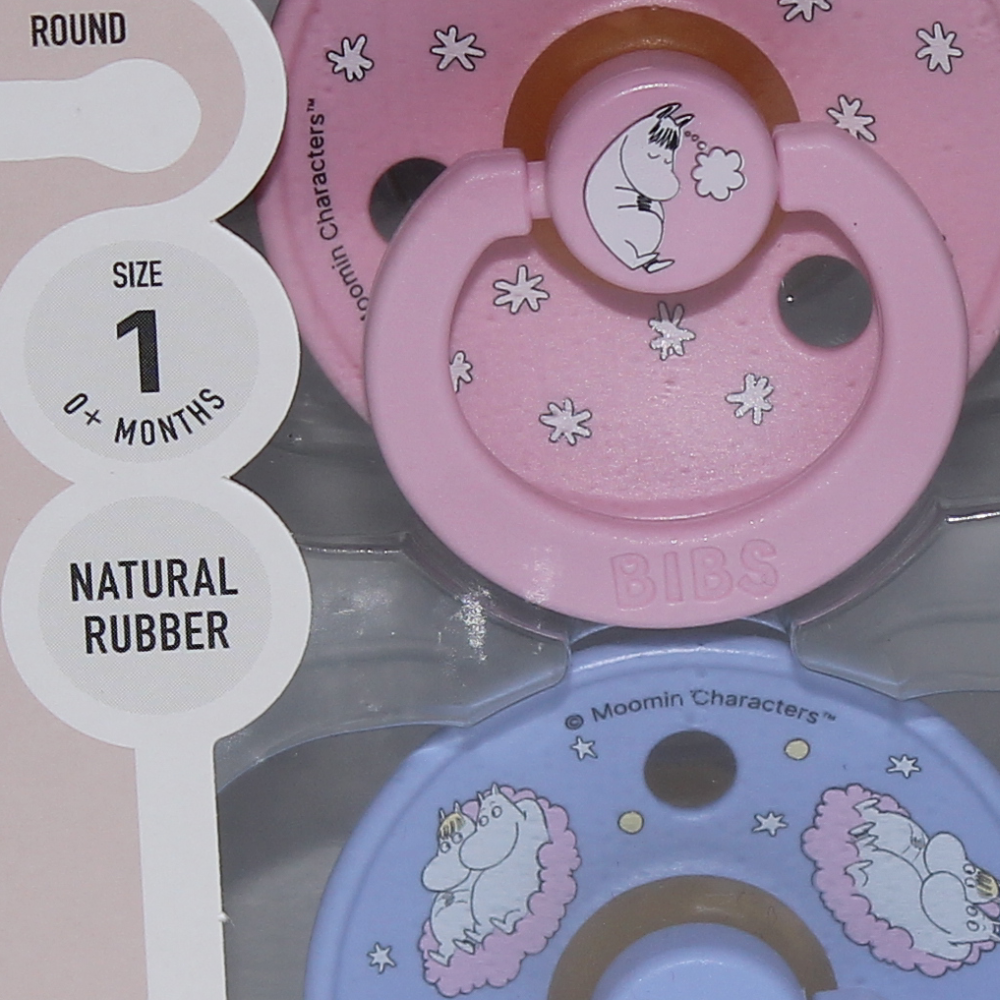 Bibs x Moomin Colour Natural Rubber Pacifier Pack of 2 – Dreaming Latex Size 1 Baby Pink Mix