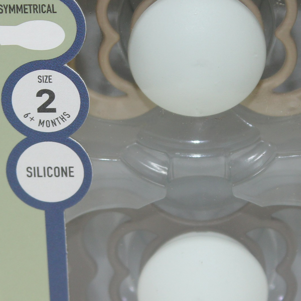 BIBS Pacifier Supreme 2 Pack – Silicone Size 2 Vanilla Glow/Dark Oak Glow