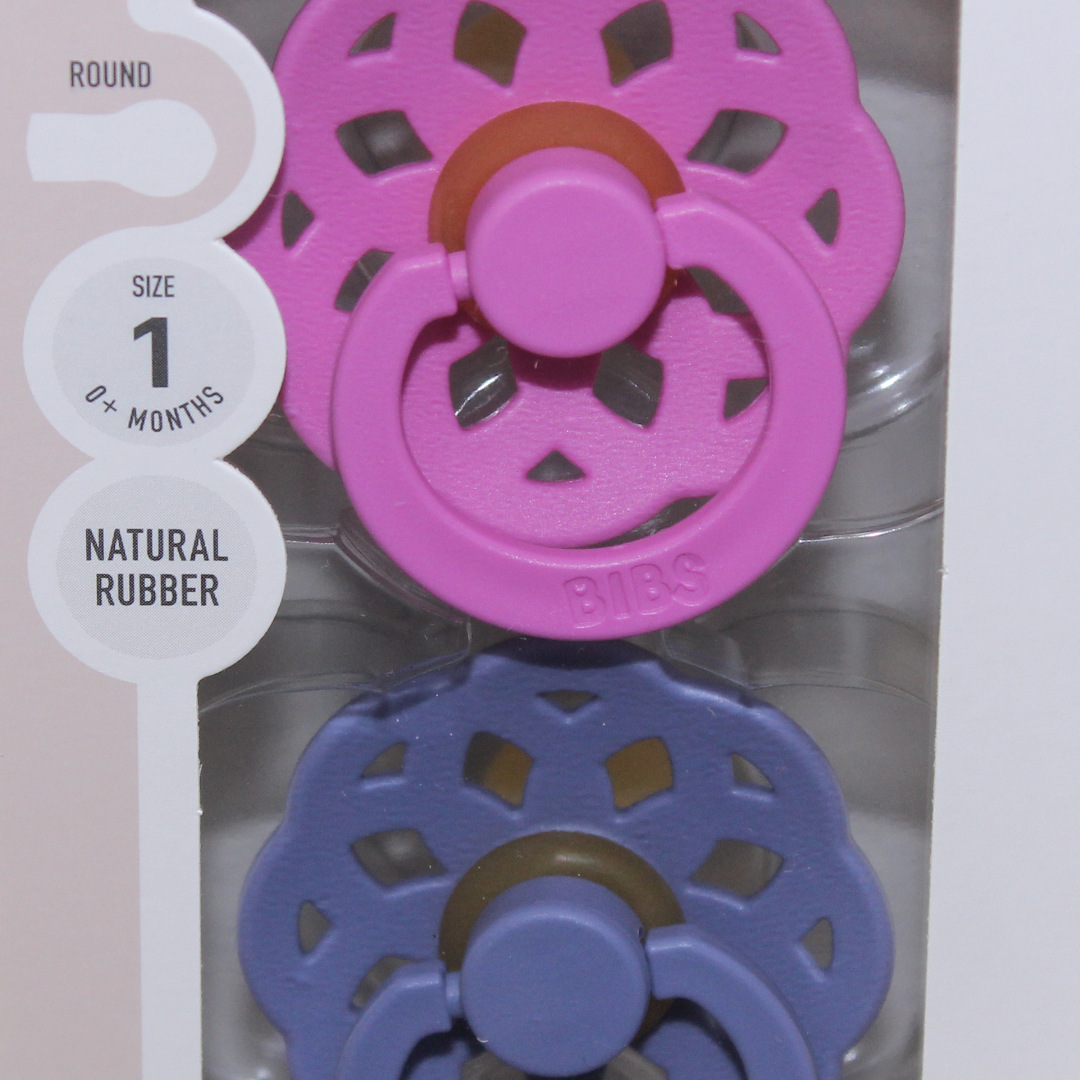 BIBS Pacifier Boheme 2 Pack Latex Size 1 – Bubblegum/Peri