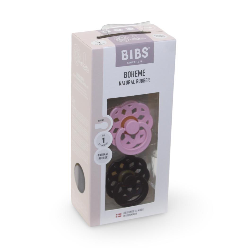 BIBS Pacifier Boheme 2 Pack Latex Size 1 – Baby Pink/Plum
