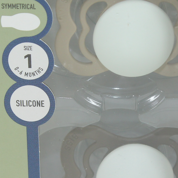 BIBS Pacifier Supreme 2 Pack – Silicone Size 1 Vanilla Glow/Dark Oak Glow
