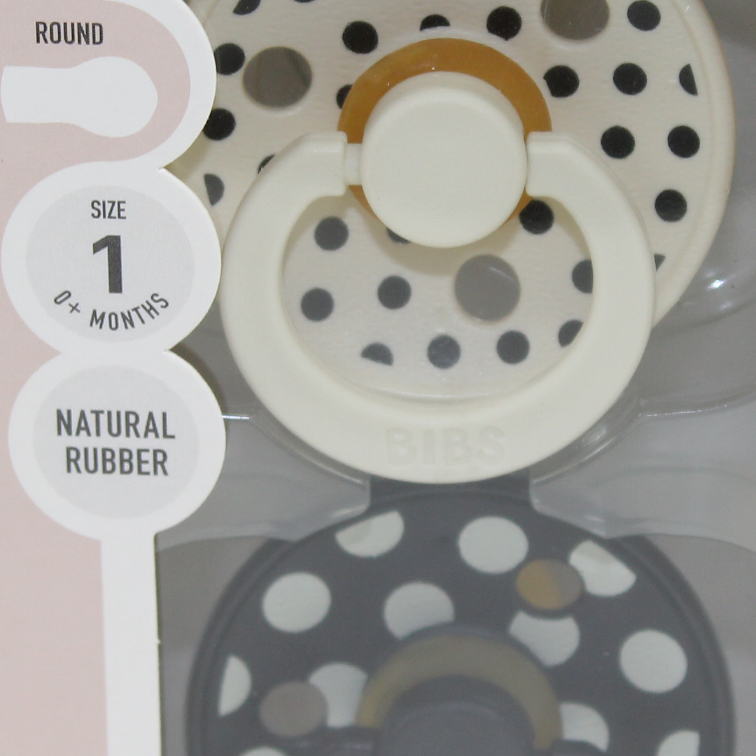 BIBS Pacifier Studio Colour 2 Pack – Polka Latex Size 1 Ivory/Black