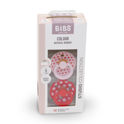 BIBS Pacifier Studio Colour 2 Pack – Polka Latex Size 1 Blossom/Candy Apple