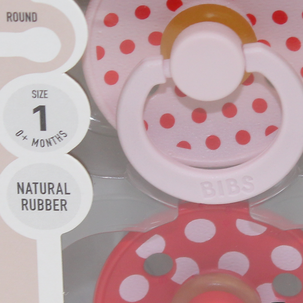 BIBS Pacifier Studio Colour 2 Pack – Polka Latex Size 1 Blossom/Candy Apple