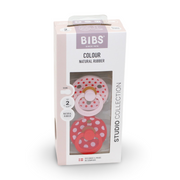 BIBS Pacifier Studio Colour 2 Pack – Polka Latex Size 2 Blossom/Candy Apple