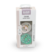 BIBS Pacifier Studio Colour 2 Pack – Polka Latex Size 1 Petal/Cactus