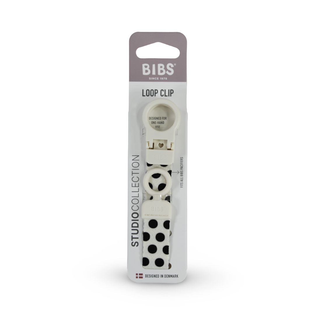 BIBS Studio Pacifier Clip Loop Polka Ivory Black - Baby Essentials