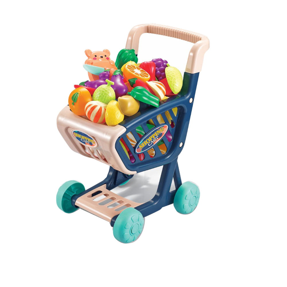 Kids Shopping Cart with Cutting Vegetables – Navy Blue