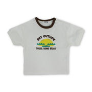 Baby Boys Cotton T-Shirt – Off-White with "Get Outside" Print