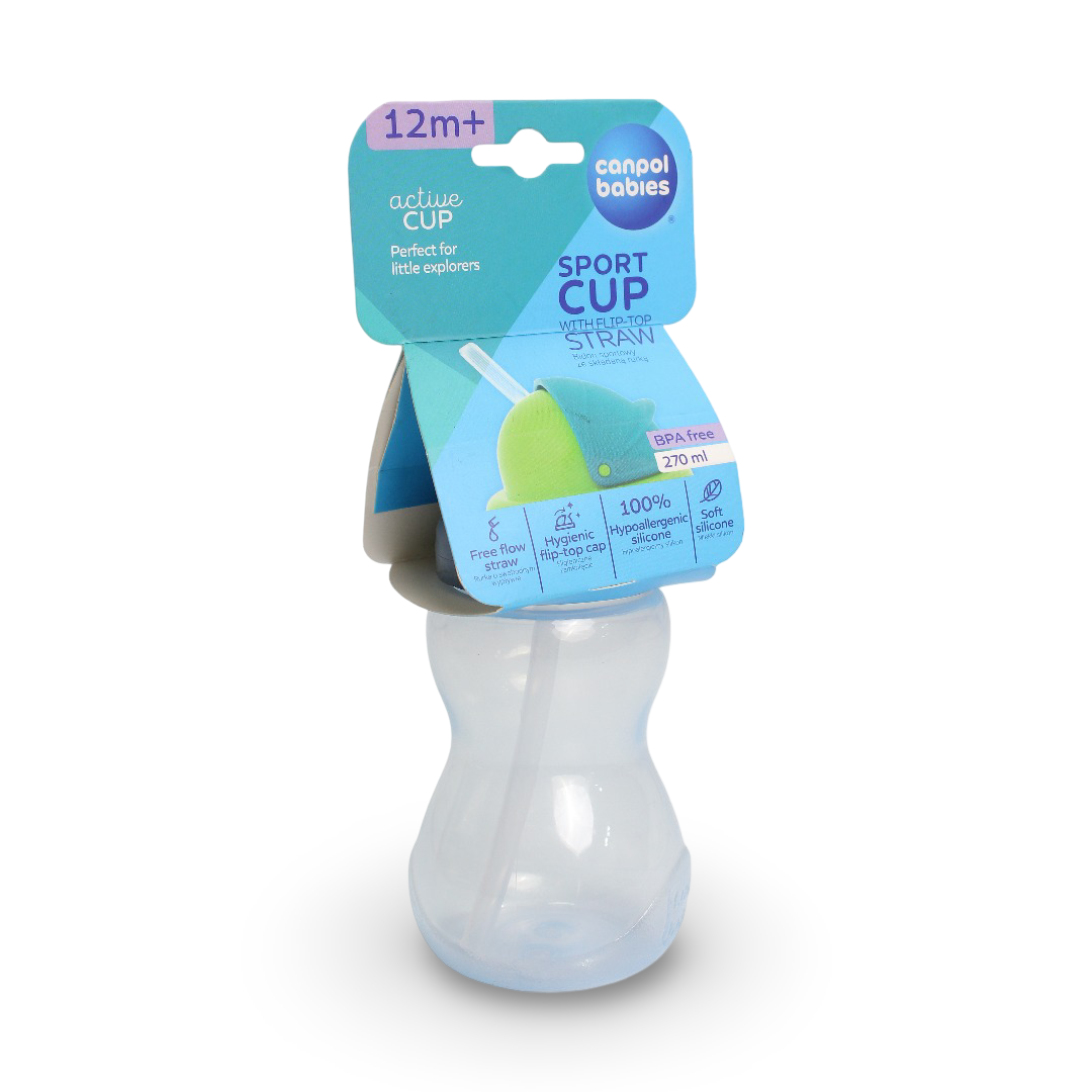 Canpol Babies Sport Cup with Flip-Top Straw 270ml – Baby Blue - Baby Essentials