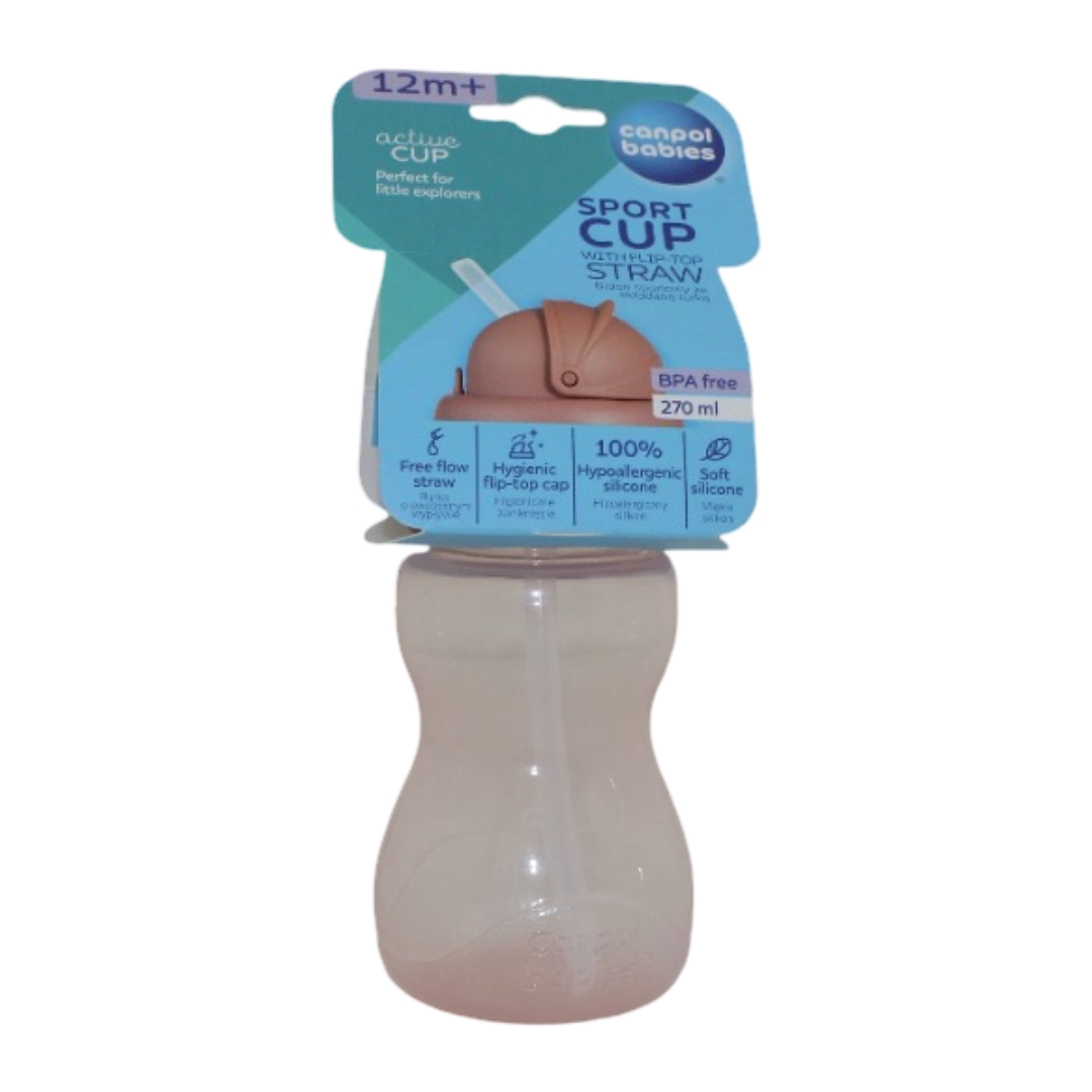 Canpol Babies Sport Cup with Silicone Flip-Top Straw 270ml – Pink