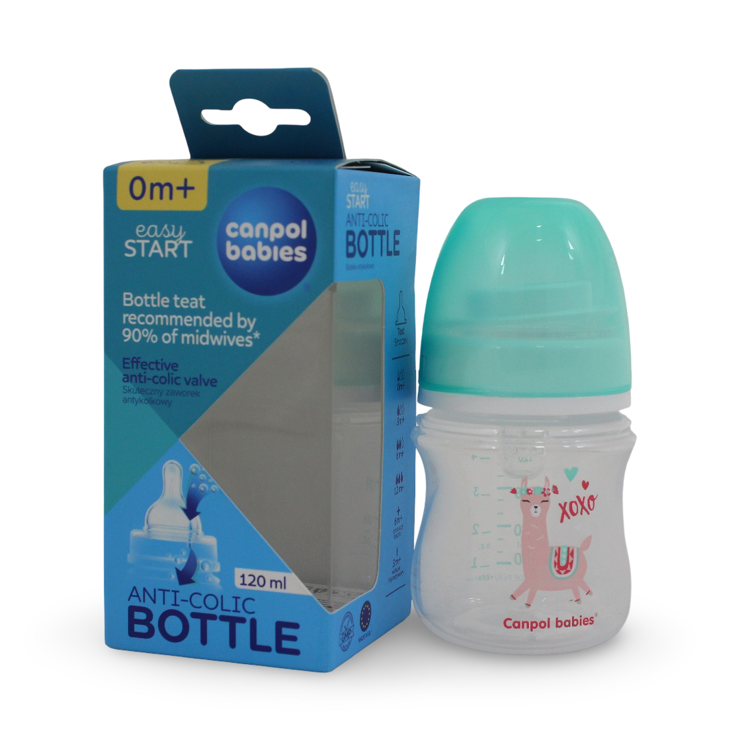 Canpol Babies EasyStart Anti-Colic Bottle With Wide Opening 120ml – Green - Baby Essentials