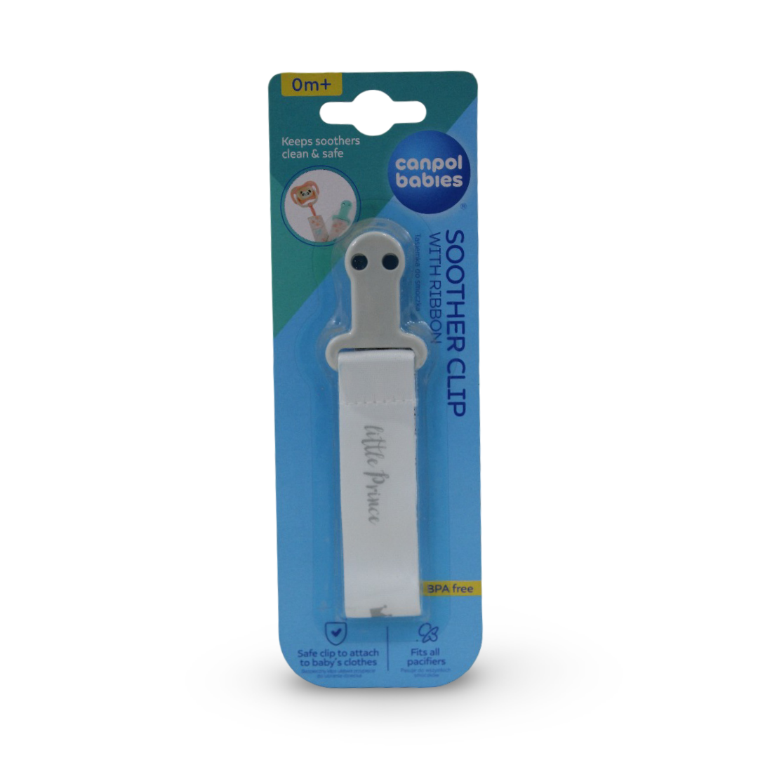 Canpol Babies Royal Baby Soother Clip with Ribbon 0m+ – Grey