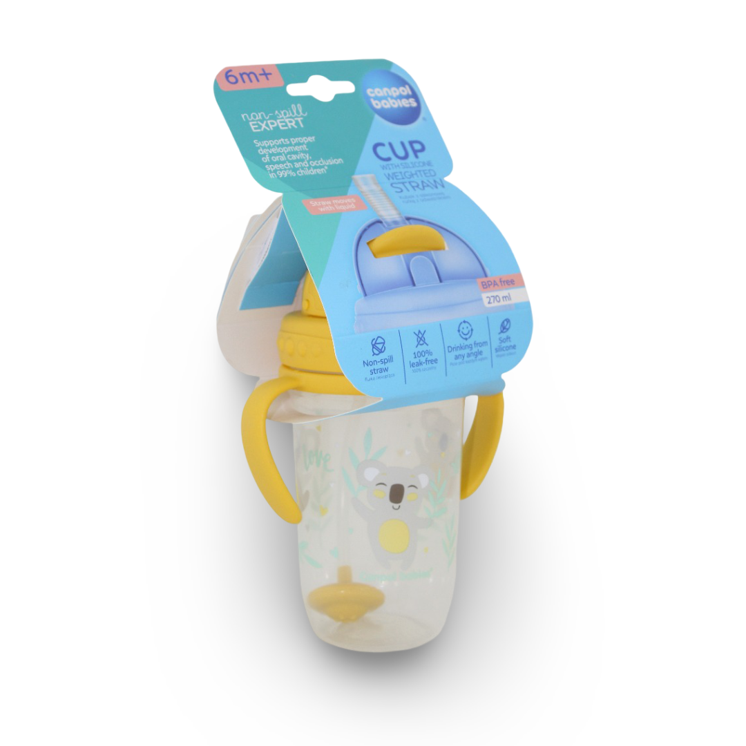 Canpol Babies Non-Spill Expert Sports Cup with Weighted Straw 270ml 6m+ – Yellow