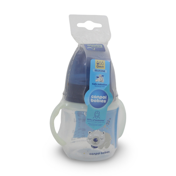 Canpol Babies EasyStart Wide-Neck Bottle 120ml – Sleepy Koala with Glow Handle (0m+) Blue