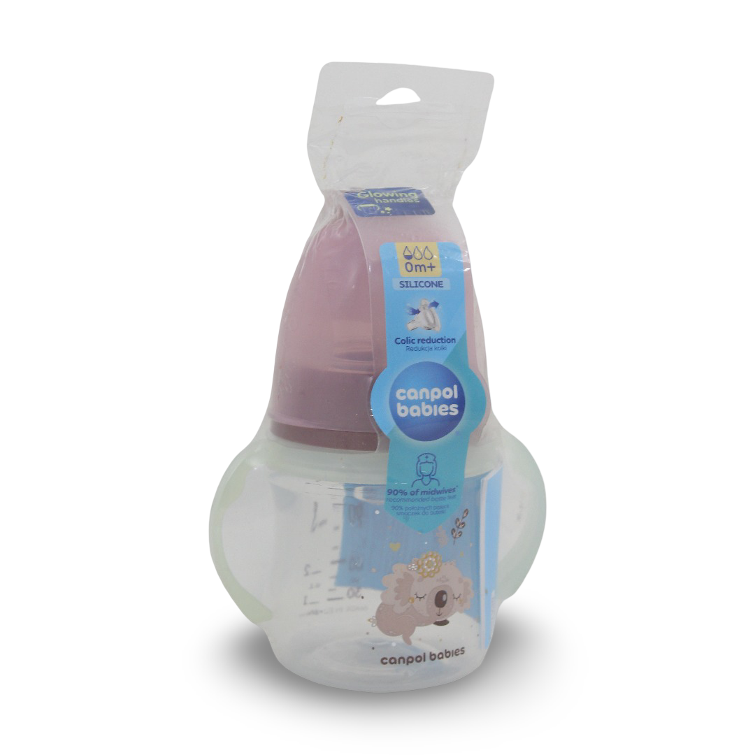 Canpol Babies Baby Bottle with Glowing Handles 0m+ 120ml – Pink