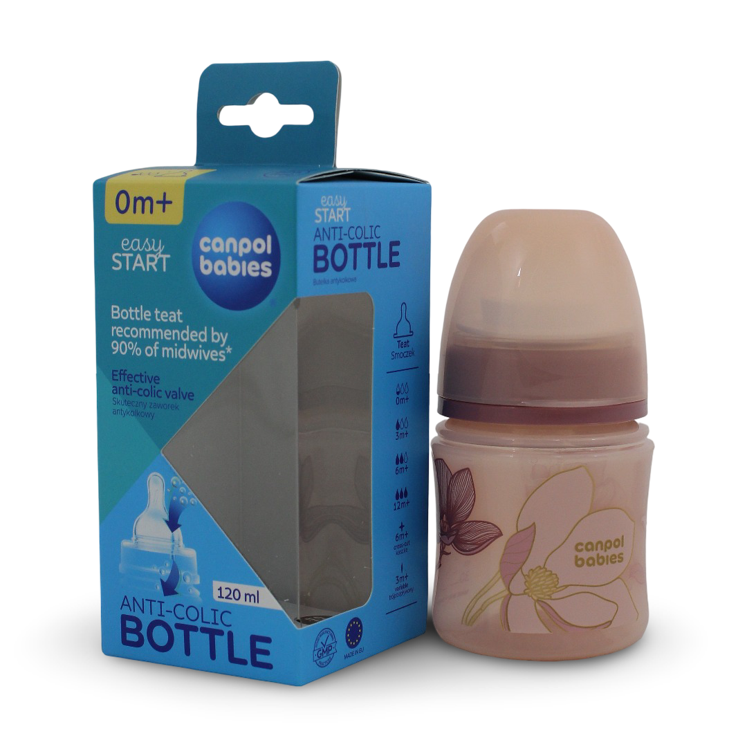 Canpol Babies Easy Start Anti-Colic Feeding Bottle 3m+ 120ml – Rose - Baby Essentials