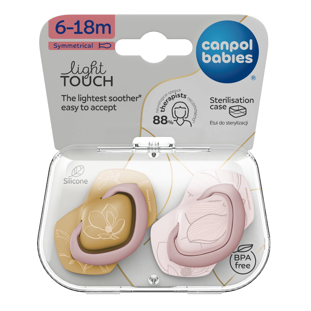 Canpol Babies Light Touch Silicone Soothers 6-18m – Gold & Pink