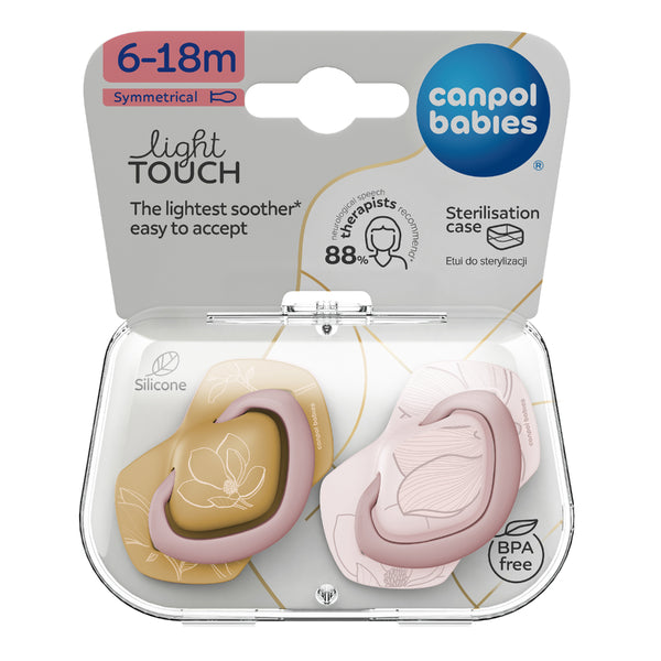 Canpol Babies Light Touch Silicone Soothers 6-18m – Gold & Pink