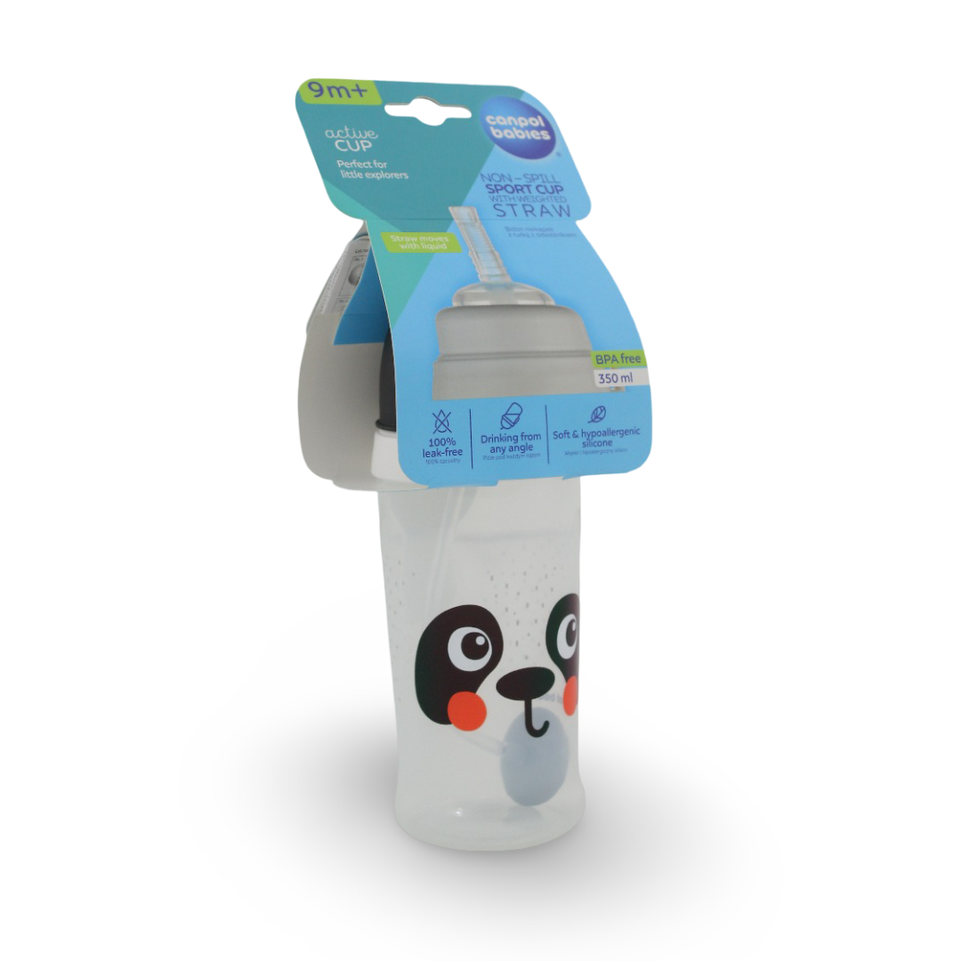 Canpol Babies Non-Spill Sport Cup with Weighted Straw 12m+ 350ml – Panda Design - Baby Essentials