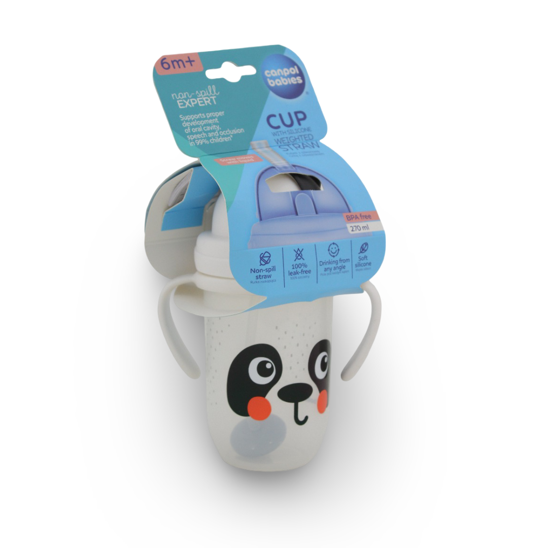Canpol Babies Non-Spill Cup with Weighted Straw 270 ml - White - Baby Essentials