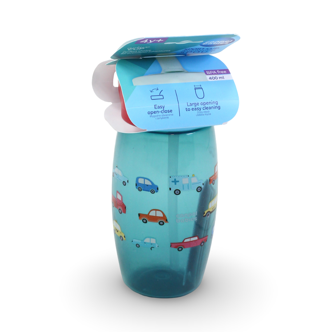 Canpol Babies Sports Cup with Foldable Straw 400ml – Blue Cars