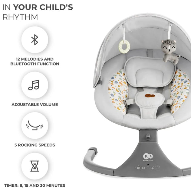 Kinderkraft Lumi 2 Baby Swing – Light Gray