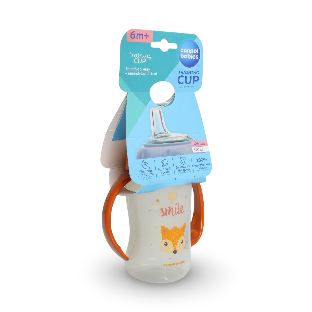 Canpol Babies Cute Animals Training Cup with +6m 320 ml – Orange - Baby Essentials
