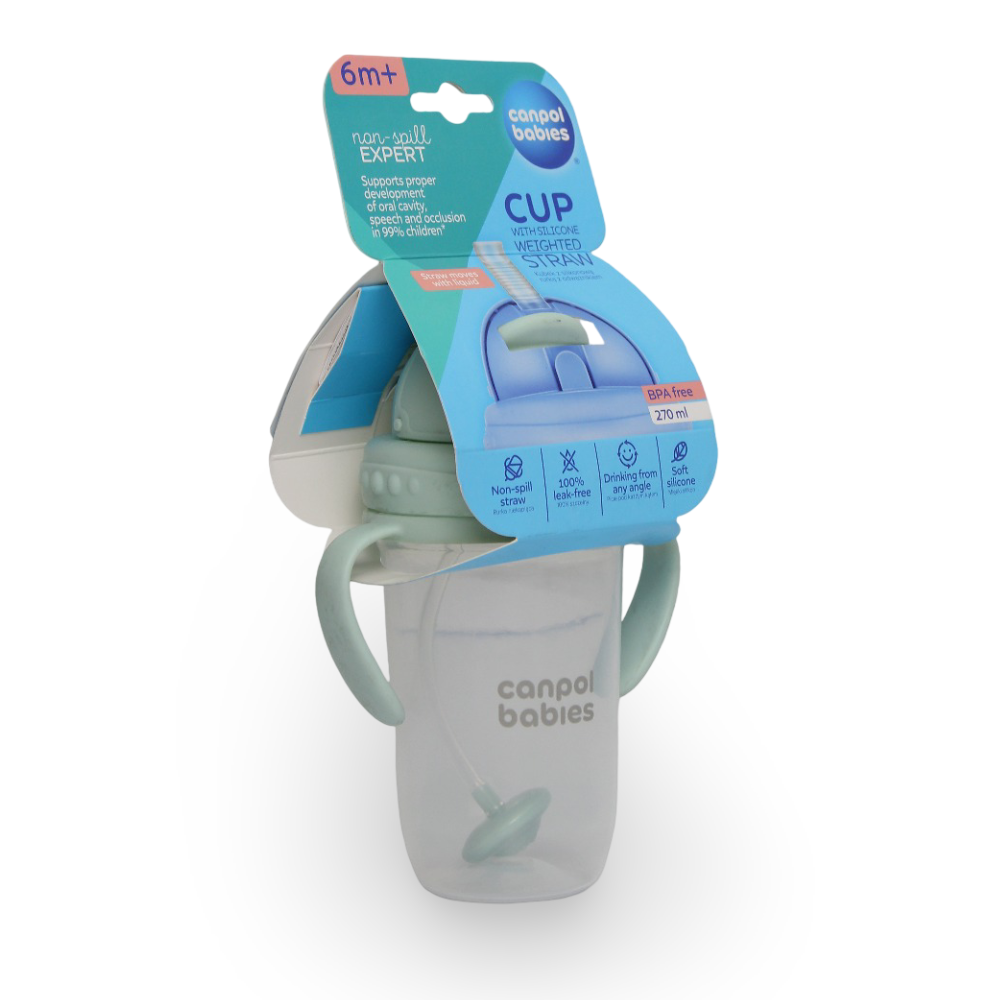 Canpol Babies Non-Spill Cup with Weighted Straw 270 ml - Green - Baby Essentials