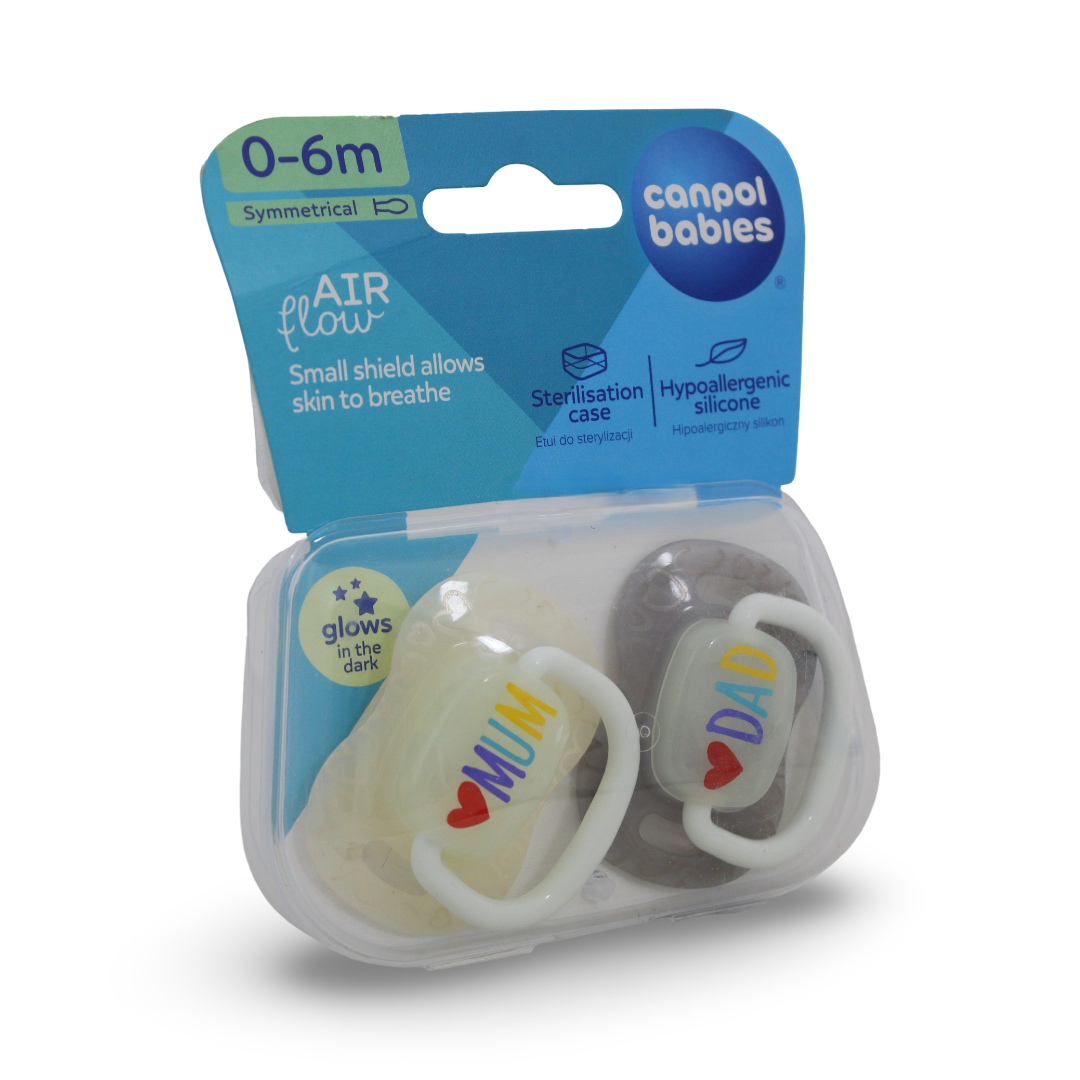 Canpol Babies Symmetrical Silicone Pacifiers – (Love MOM) Print 0-6m (2 Pcs) - Baby Essentials