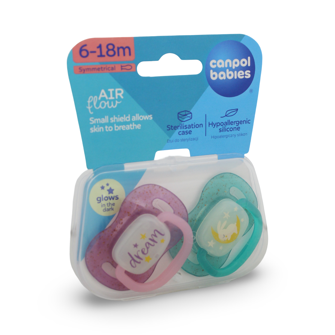 Canpol Babies Symmetrical Silicone Pacifiers – Dream Design 6-18m (2 Pcs)