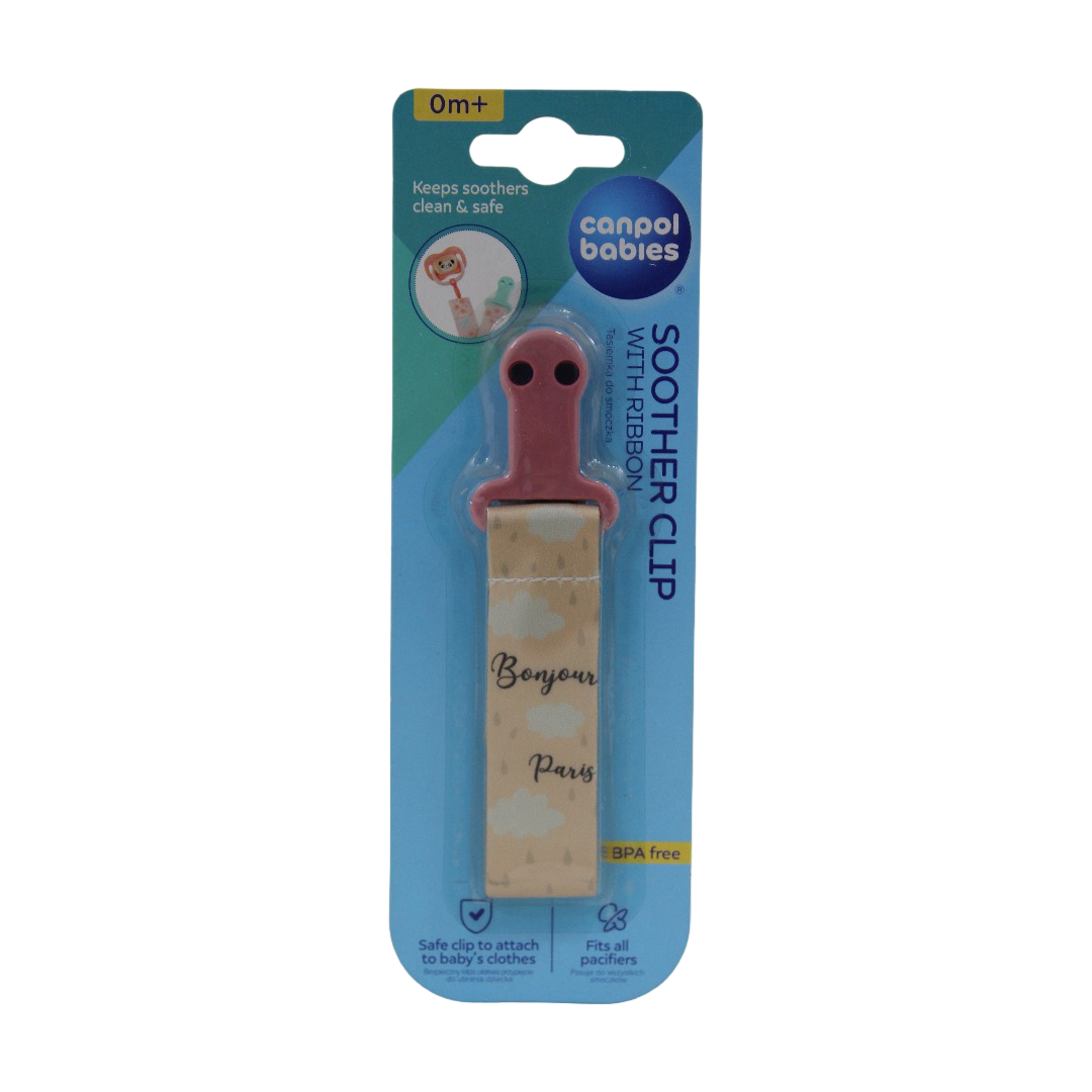 Canpol Babies Bonjour Paris Soother Clip with Ribbon – Pink