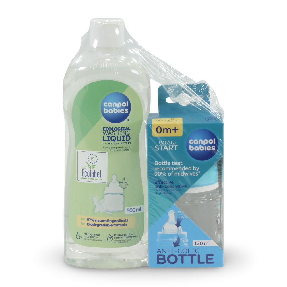 Canpol Babies Easy Start Anti-Colic Bottle - 120 ml with Ecological Washing Liquid 500 ml