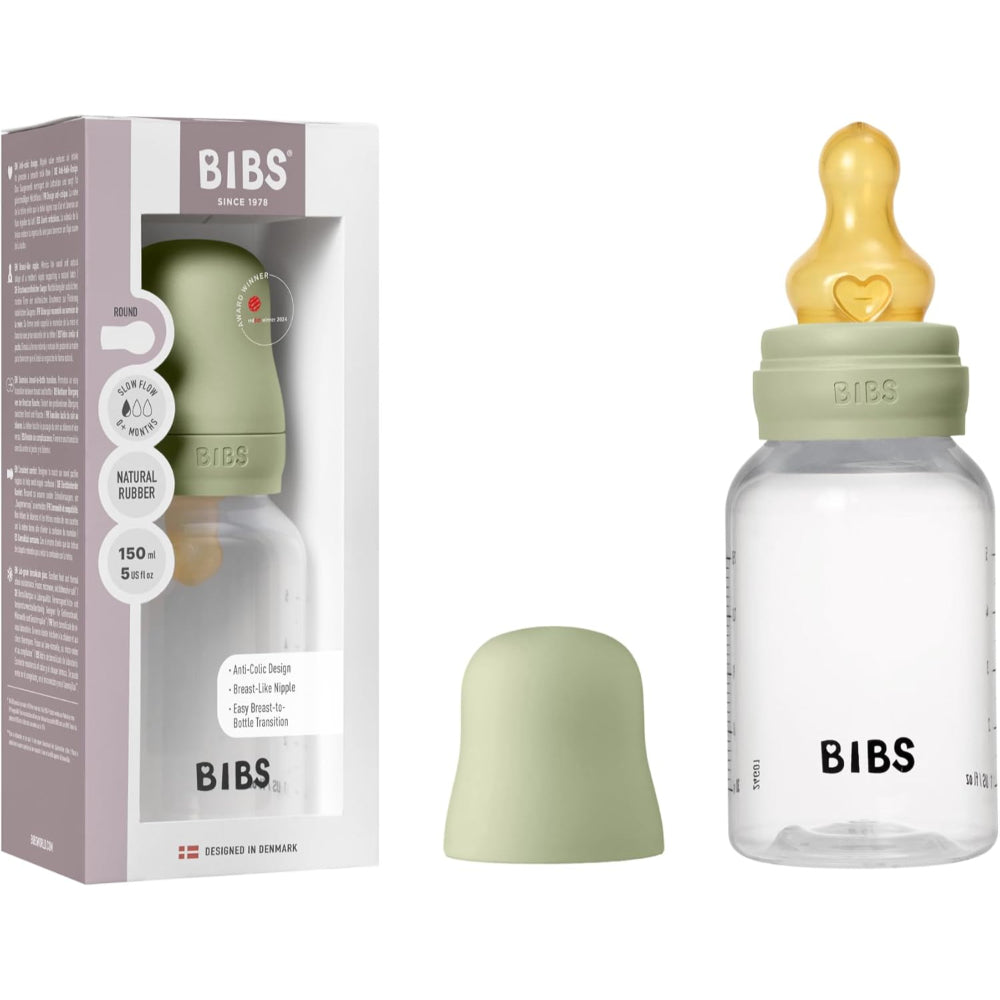 BIBS Baby Bottle Round Latex 1 Pack Slow Flow 150ml – Sage