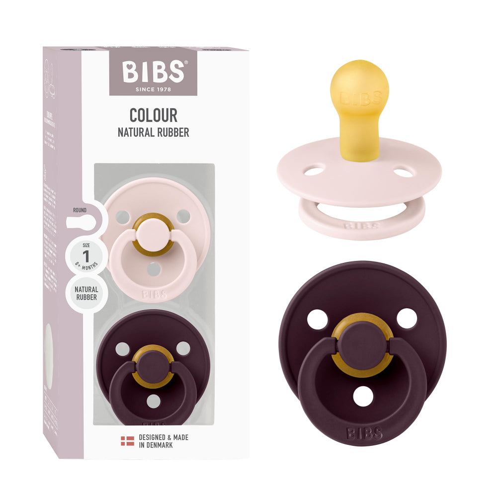 BIBS Pacifier Colour 2 Pack – Latex Size 1 Petal/Plum