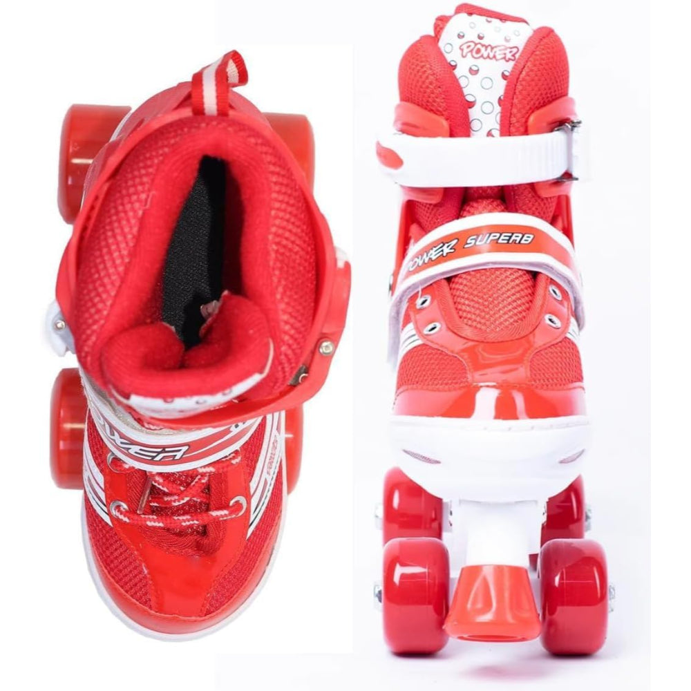 Power Superb Adjustable Roller Skate Shoes 2-Rows 4-Wheels (Large, Red)