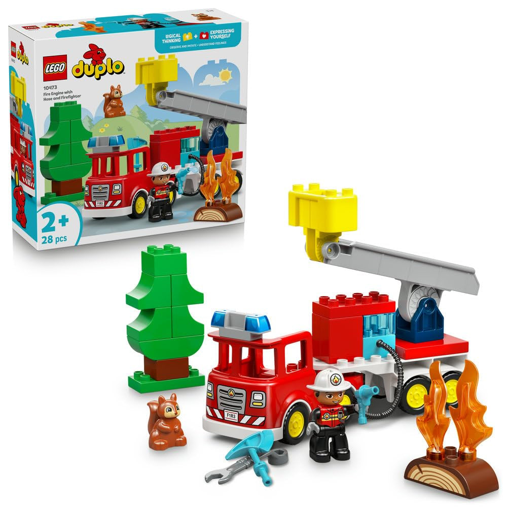 Lego Duplo Fire Truck with Hose and Firefighter Building Blocks Set