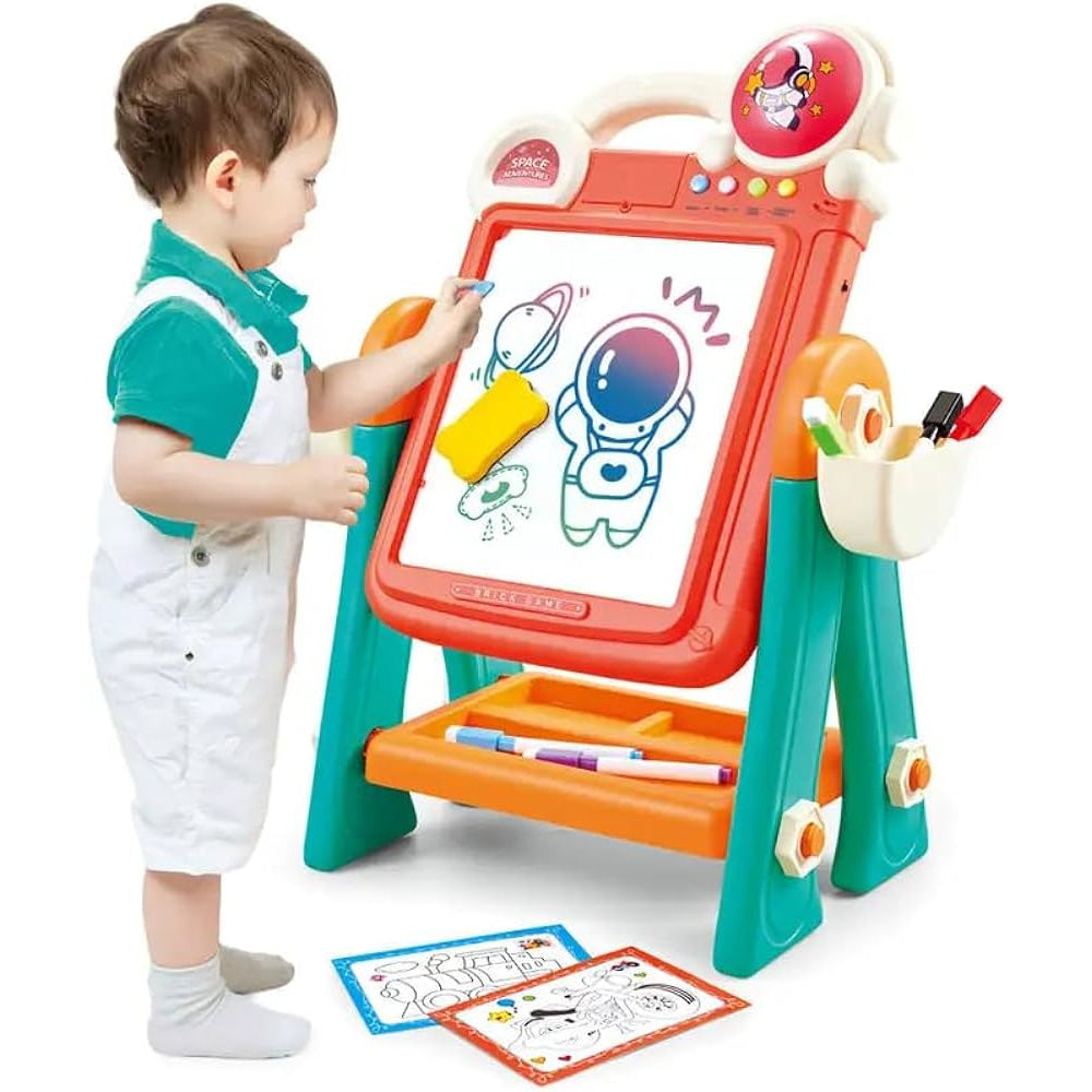 2-in-1 Educational Drawing Board and Brick Game Table