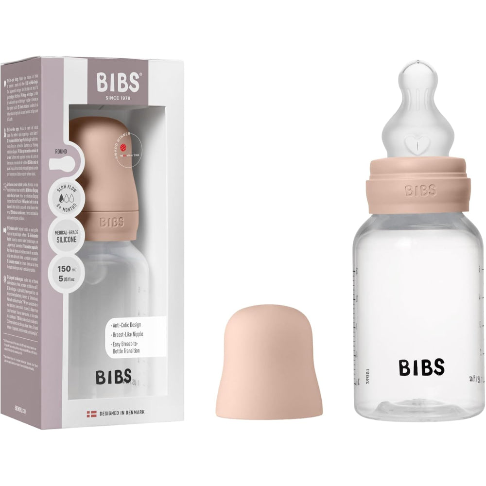 BIBS Baby Bottle Round Latex 1 Pack Slow Flow 150ml – Blush