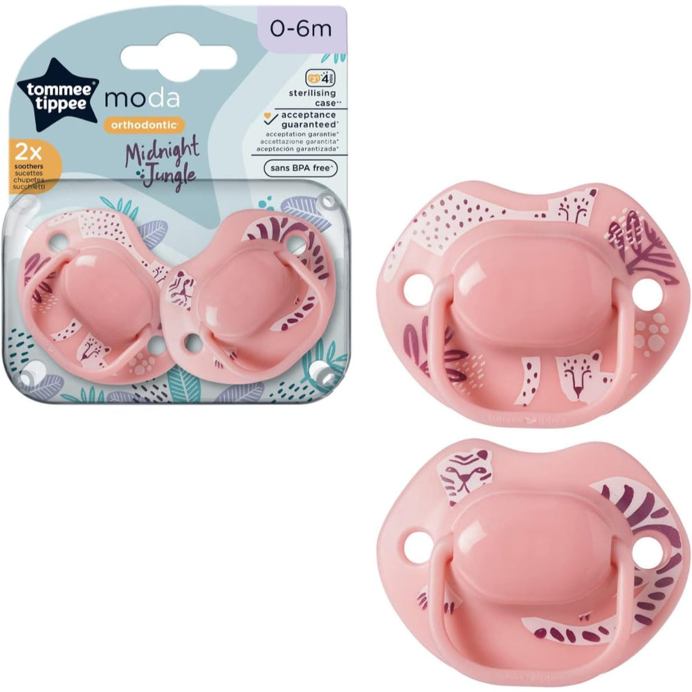 Pack Of 2 - Tommee Tippee Moda Orthodontic Midnight Jungle Soother 0-6M