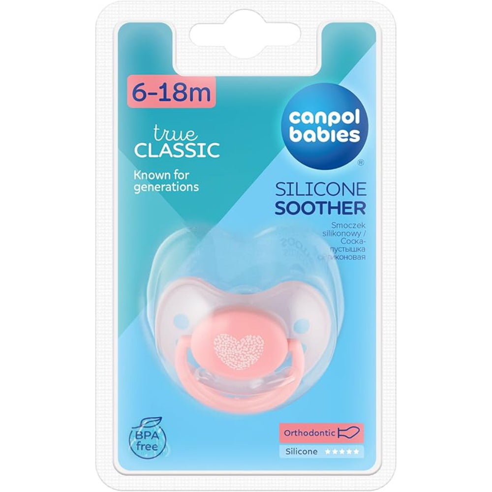 Canpol Babies Silicone Angled Soother  6–18 Months – Pink