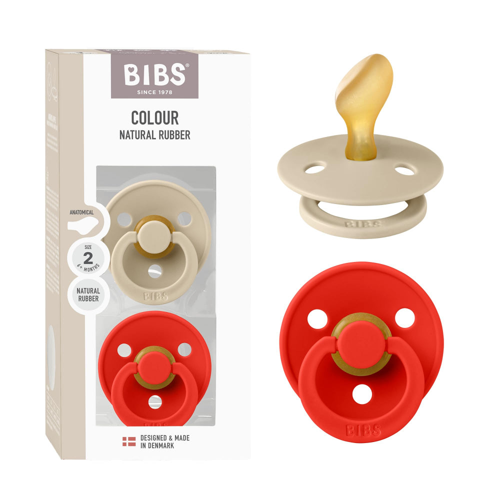 BIBS Pacifier Colour 2 Pack Anatomical Latex Size 2 Vanilla/Candy Apple