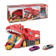 Six-Six-Zero Dino Parking Lot Red T-Rex Dinosaur Car Carrier and Track Playset