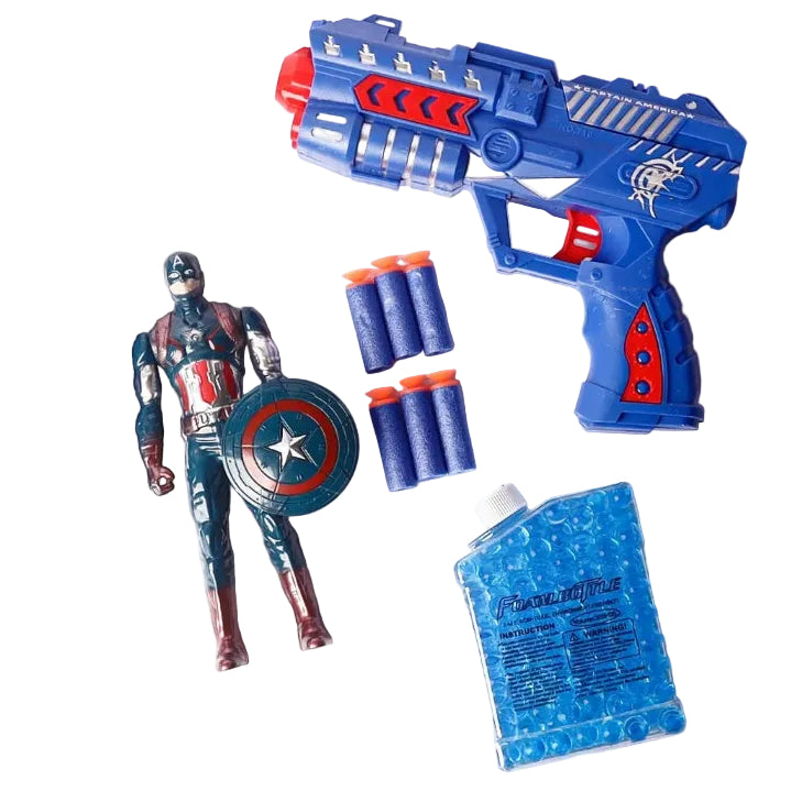 Captain America 2-in-1 Civil War Power Gun (Foam & Gel Gun with Figure) Toy Set
