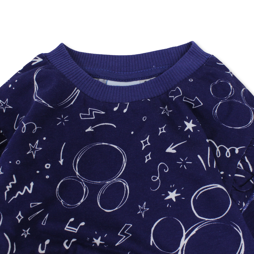 Girls Cotton Long Sleeve Dress – Blue with All-Over Mickey Print