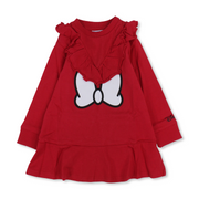 Girls Cotton Long Sleeve Dress – Red with Minnie Bow Print